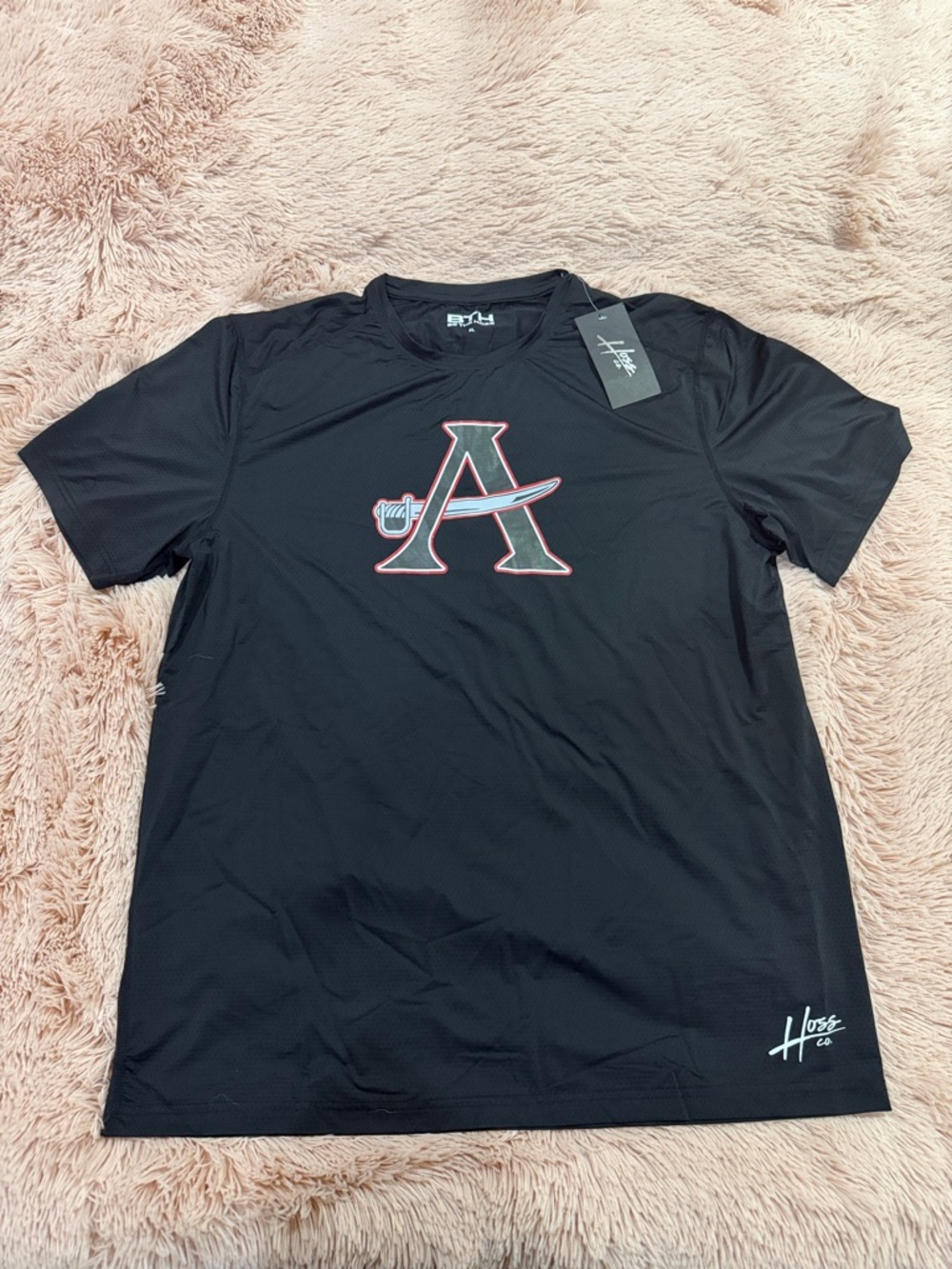 Black Athletic Tee with Red-A Outline 'A' Logo